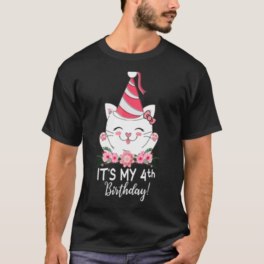 子供たち私の4歳の誕生日キティキャット4歳のオールドギ Tシャツ (正面)