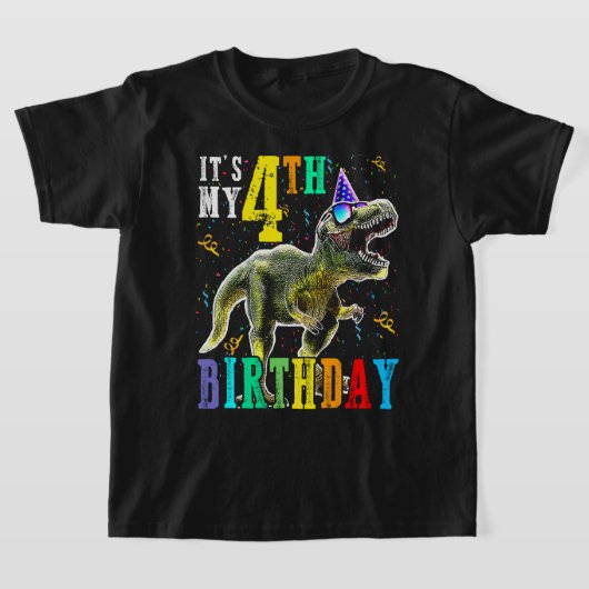 子供たち私の4歳の誕生日ハッピー4年の恐竜Sh Tシャツ (レイダウン)