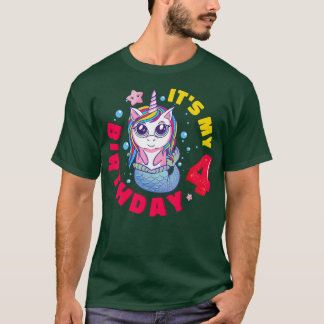 子供たち私の4歳の誕生日ハッピー4年ユニコーンメール Tシャツ