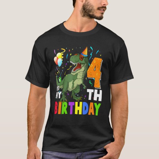 子供たち私の4歳の誕生日ハッピー4歳Dino T R Tシャツ (正面)
