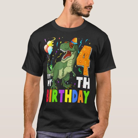 子供たち私の4歳の誕生日ハッピー4歳Dino T R Tシャツ (正面)
