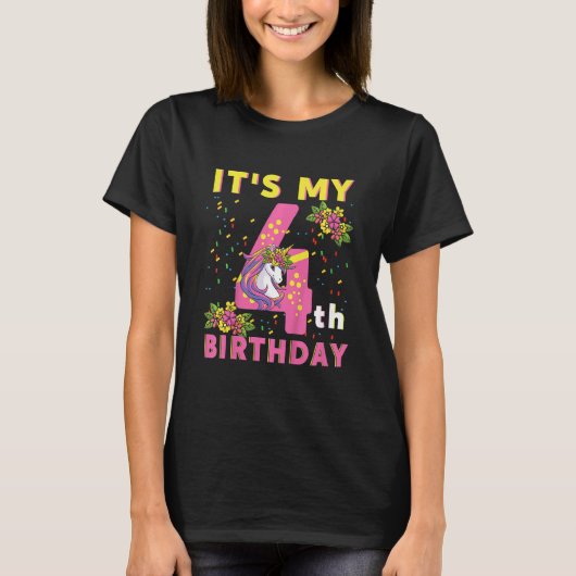 子供たち私の4歳の誕生日ユニコーン子供4歳 Tシャツ (正面)