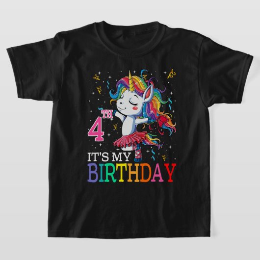 子供たち私の4歳の誕生日ユニコーン4歳の女の子 Tシャツ (レイダウン)