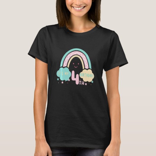 子供たち私の4歳の誕生日!4歳4匹 Tシャツ (正面)
