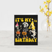 子供たち私の4th誕生日の少年スケルトンおもしろいパンプク カード (黄色い花)