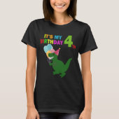 子供たち私の4th誕生日ハッピー4年の恐竜B Tシャツ (正面)