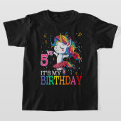 子供たち私の5誕生日ユニコーン5歳の女の子 Tシャツ (レイダウン)