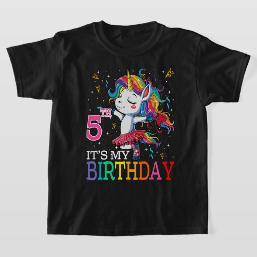 子供たち私の5誕生日ユニコーン5歳の女の子 Tシャツ (レイダウン)