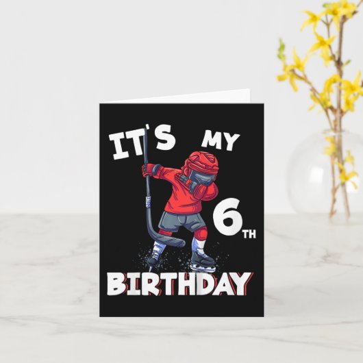 子供たち私の6誕生日6歳アイスホッケーBi カード (黄色い花)