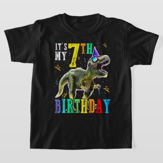子供たち私の7番目の誕生日幸せ7年の恐竜Sh Tシャツ (レイダウン)