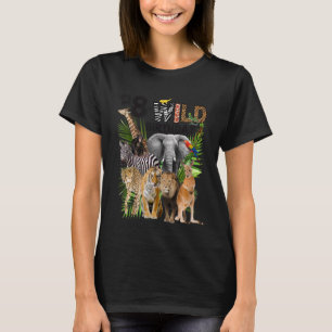 子供たち私の8番目の野生の誕生日サファリ動物動物園 Tシャツ