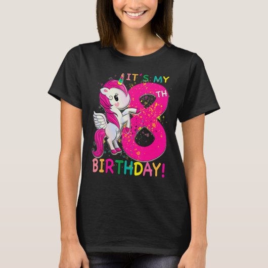 子供たち私の8誕生日ユニコーン8歳の誕生日 Tシャツ (正面)