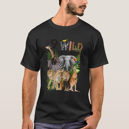 子供たち私の9番目の野生の誕生日サファリ動物動物園 Tシャツ (正面)