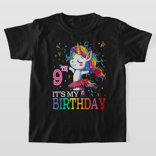 子供たち私の9誕生日ユニコーン9歳の女の子 Tシャツ (レイダウン)