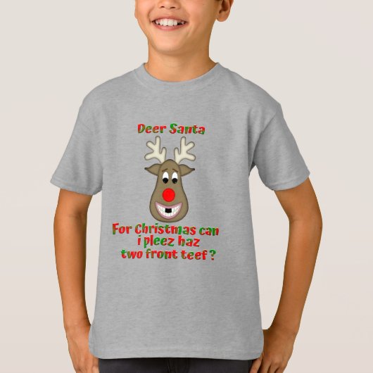 子供たち醜い恋しく思クリスマスの歯トナカイ Tシャツ (正面)
