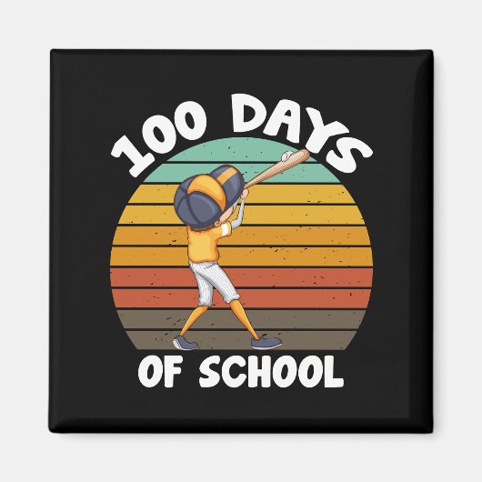 子供たち100日学校行事男子100日目の野球 マグネット (正面)