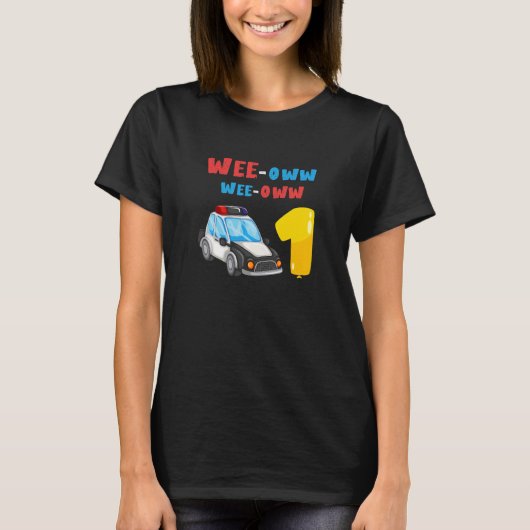 子供たち1th誕生日幼児の警察官車 tシャツ (正面)
