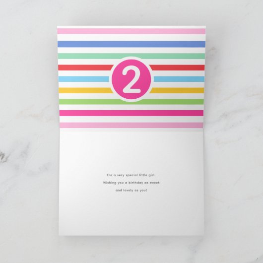 子供たち2歳の誕生日かわいい虹の写真ハートピンク カード (内部)