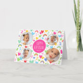 子供たち2歳の誕生日かわいい虹の写真ハートピンク カード (正面)