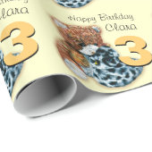 子供たち3歳の誕生日テディベアパターン(の模様が)あるラップ ラッピングペーパー (ロールコーナー)