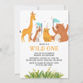 子供たち 動物 ジャングル ワイルド ワン ファーストバースデー 招待状 (正面)