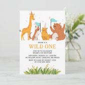 子供たち 動物 ジャングル ワイルド ワン ファーストバースデー 招待状 (スタンド正面)
