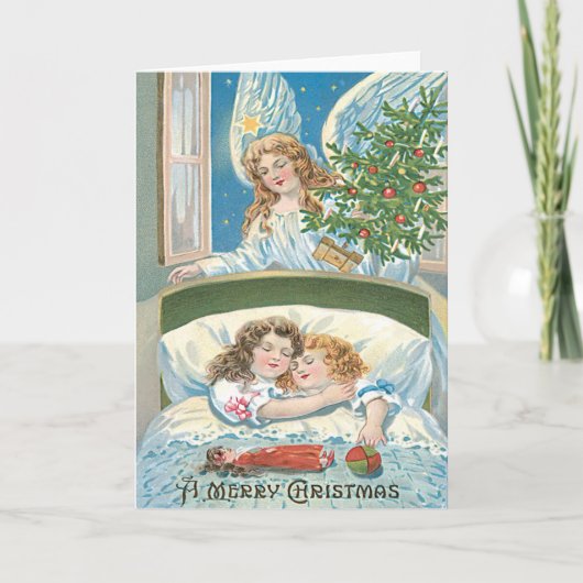 子供たち 眠れる天使 クリスマスツリー 窓辺 シーズンカード (正面)