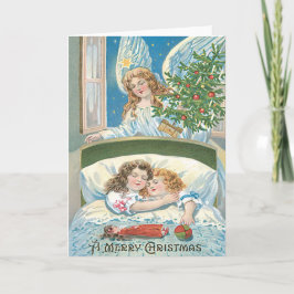 子供たち 眠れる天使 クリスマスツリー 窓辺 シーズンカード