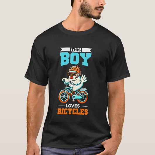 子供たち+自転車+に乗る+ニワトリ+男の子 Tシャツ (正面)