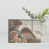 子供たち 鳥 窓 クリスマス 白紙 印刷可能 (スタンド正面)