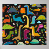 子供っぽい恐竜:おもしろいのシームレスなパターン ポスター (正面)