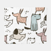 子供っぽい犬、手描き、トレンディーパターン。 フリースブランケット (正面(横))