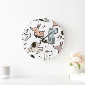 子供っぽい犬、手描き、トレンディーパターン。 ラージ壁時計 (ホーム)