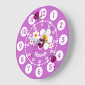 子供てんとう虫及び花のピンクの紫色の女の子の柱時計 ラージ壁時計 (傾斜)