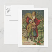 子供とのクリスマスのGreetingSantaの歩く シーズンポストカード (正面/裏面)