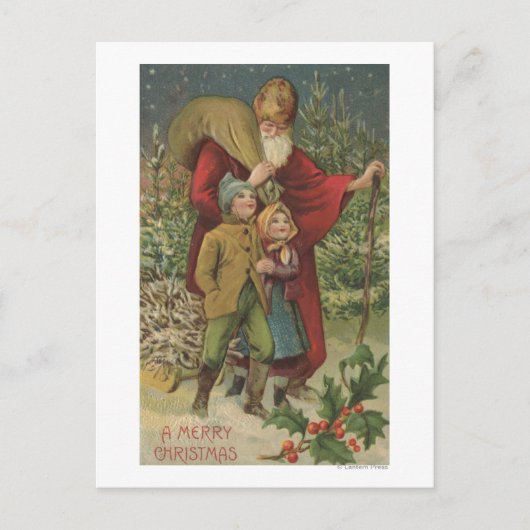 子供とのクリスマスのGreetingSantaの歩く シーズンポストカード (正面)