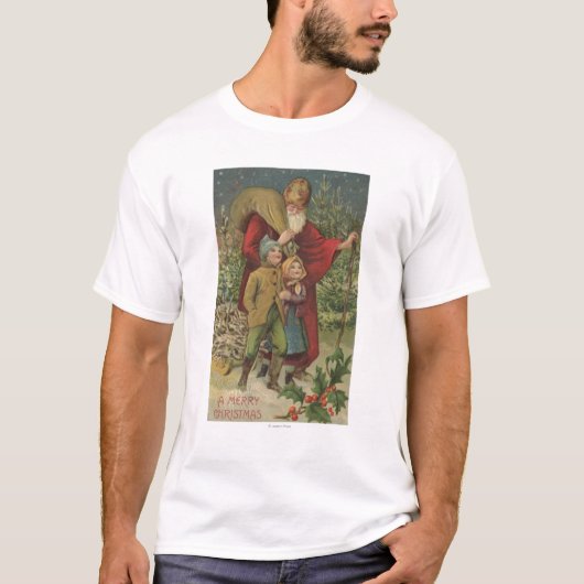 子供とのクリスマスのGreetingSantaの歩く Tシャツ (正面)