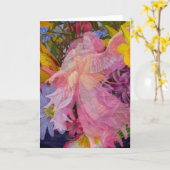 子供とのピンクの天使 カード (黄色い花)