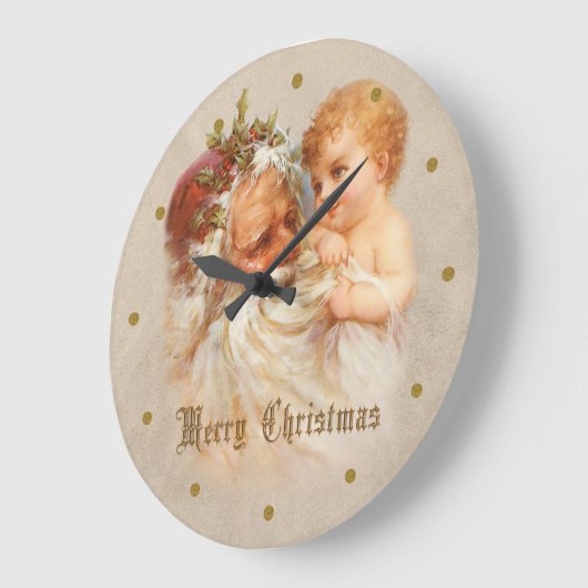 子供とのヴィンテージの父のクリスマス ラージ壁時計 (傾斜)