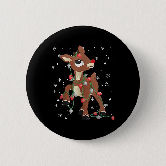 子供とクリスマスのための赤鼻のトナカイ ルドルフ 缶バッジ (正面)