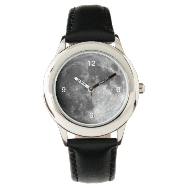 子供と大人のための腕時計 - 月のクローズアップ 腕時計 (正面)