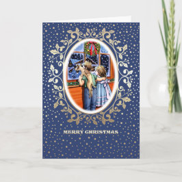 子供と子犬のクリスマスシーン シーズンカード