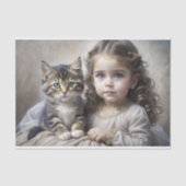 子供と子猫の肖像画デコパージュ 薄葉紙 (正面)