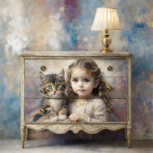 子供と子猫の肖像画デコパージュ 薄葉紙