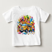 子供と学校バスの新学期バッシュ ベビーTシャツ (正面)
