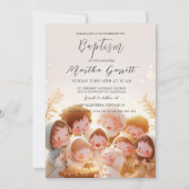 子供と家族のイラスト 女の子の洗礼 招待状 (正面)