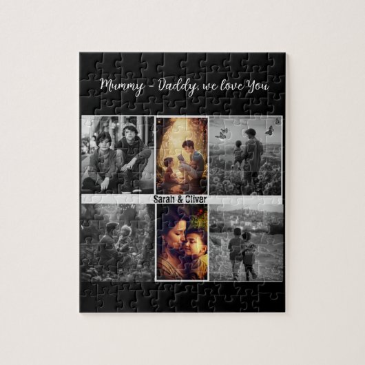 子供と家族を持つ両親6写真コラージュ ジグソーパズル (縦)