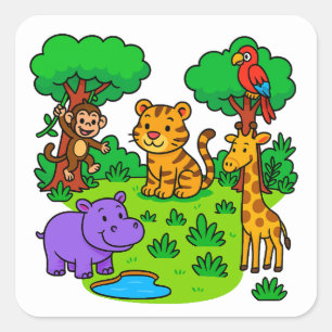 子供と教師のためのジャングル動物ステッカー スクエアシール