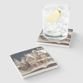 子供と犬とクリスマスストーリーブックマナー ストーンコースター (横)