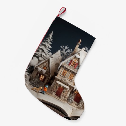 子供と犬とクリスマスストーリーブックマナー スモールクリスマスストッキング (正面 (吊り時))